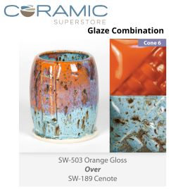 Orange Gloss SW503 over Cenote SW189 Stoneware Combination